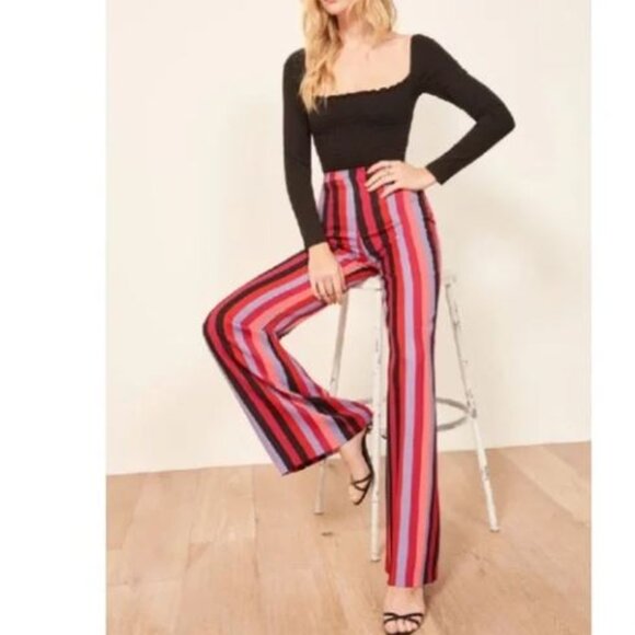Reformation | Sorrenti Isabel Pants Y2K Boho Striped Wide Leg High Waist Size 0 - Picture 10 of 10